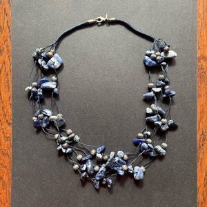 Vintage Avon Silver Plated Layered Sodalite Necklace | Vintage Gemstone Jewelry